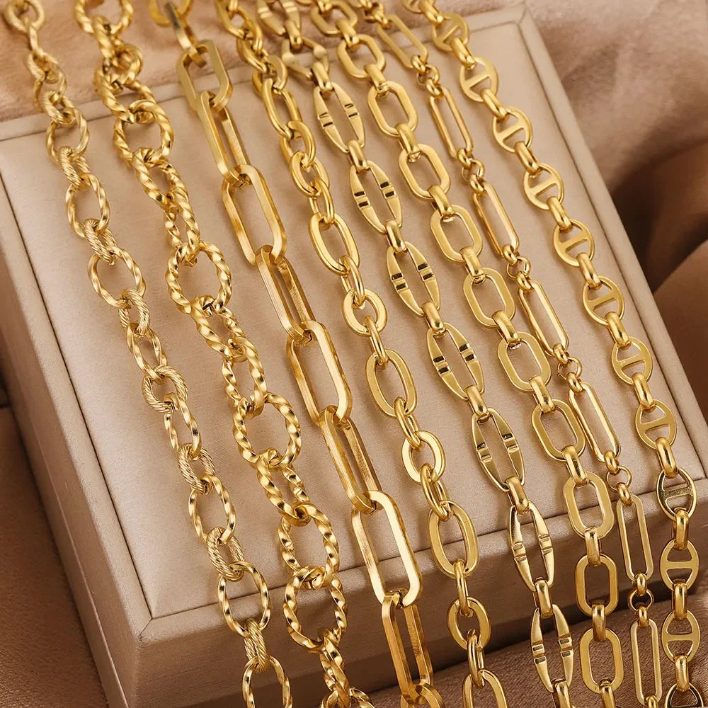1 Meter Stainless Steel Chunky Hip Hop Gold Color Chains DIY Jewelry