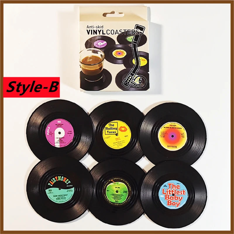 Retro Vinyl Record Coasters Set - Heat Resistant Anti Slip Drink Mats for Home Decor - Available in 6 4 2 Pieces