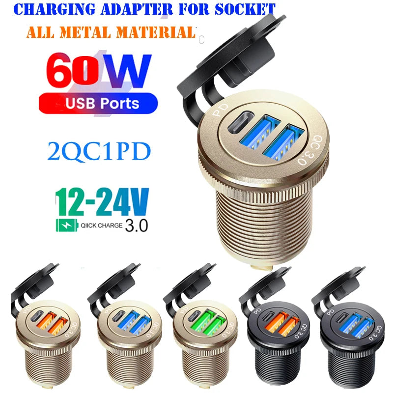 Type C Built-in USB Car Outlet 3.0 Fast Charging QC3.0 Adapter for Audi A1 A3 A4 A5 A6 A7 A8