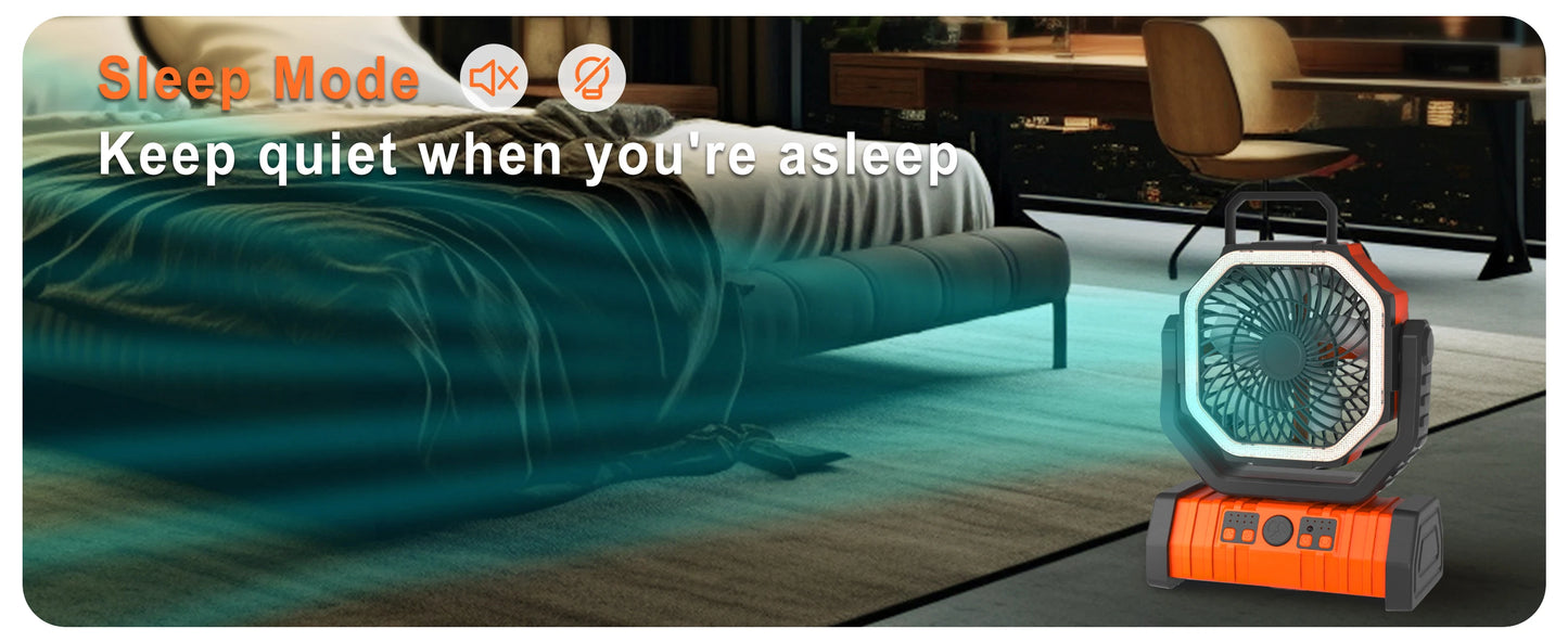 20,000mAh Camping Fan with LED Light β Wireless Rechargeable Outdoor Air Circulator with Hanging Hook