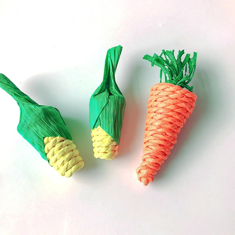 Parrot Chew Grind Teeth Bird Toy Hamster Rabbit Toy Birds Swing Cage Hanging Accessory Handwoven Carrot Corn Vine Ball Toy