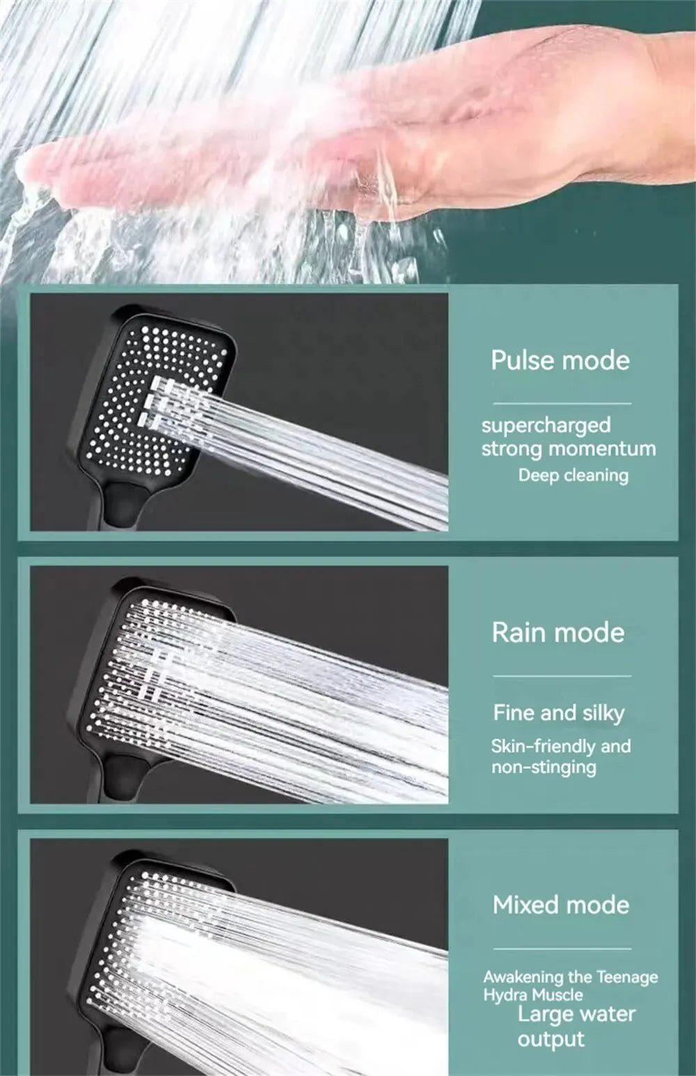 Adjustable Shower Head 3 Mode Rainfall High Pressure Water Saving Shower Mixer