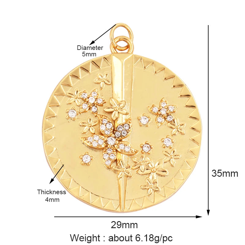 Sweet Colorful Sun Rose Flower Charm Pendant 18K Gold Necklace