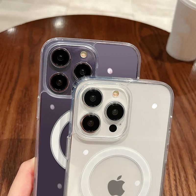 Magnetic Transparent Wireless Charge Case For iPhone 11 12 13 14 15 16 Pro Max Plus Mini X 7 8 Shockproof PC Cover