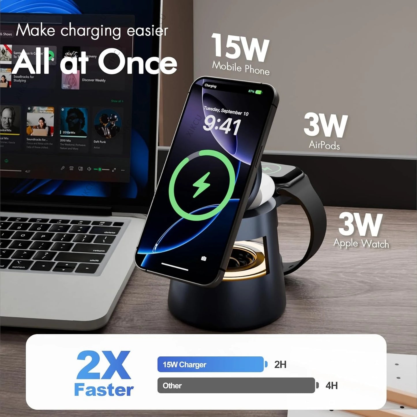 5 in 1 Wireless Charger & Bluetooth Speaker & Night Light For Magsafe iPhone 17 16 15 14 13 12 Pro Max iWatch 11~2 AirPods Pro3