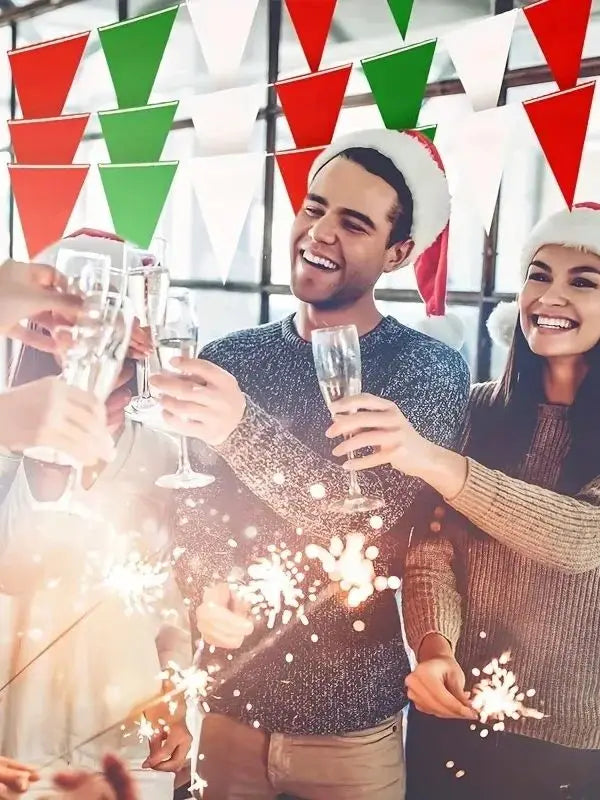 Red White Green Party Bunting 33ft | Plastic Flags for Christmas Mexican Fiesta | Bulk Stadium Wedding Store Decor