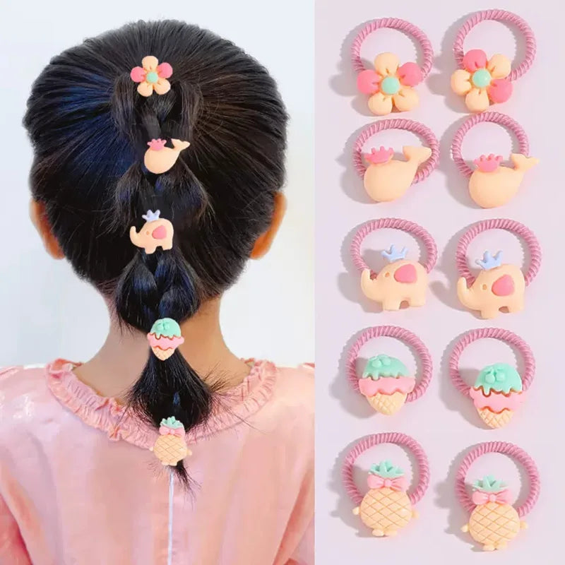 10PCS Cute Cartoon Flower Animal Elastic Hair Bands for Girls