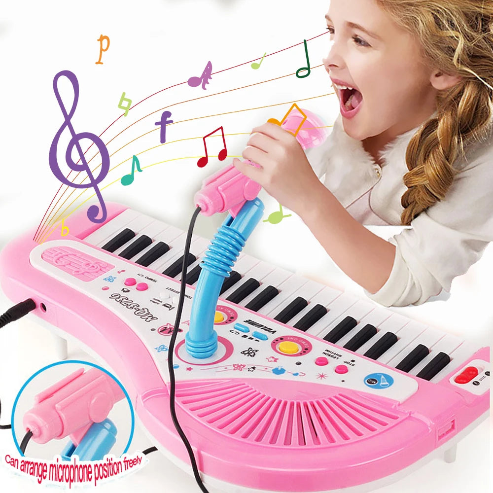 Chriyungel Kids Electronic Piano Keyboard with Microphone 61 Keys or 37 Keys Musical Instrument Toy for Beginner Children