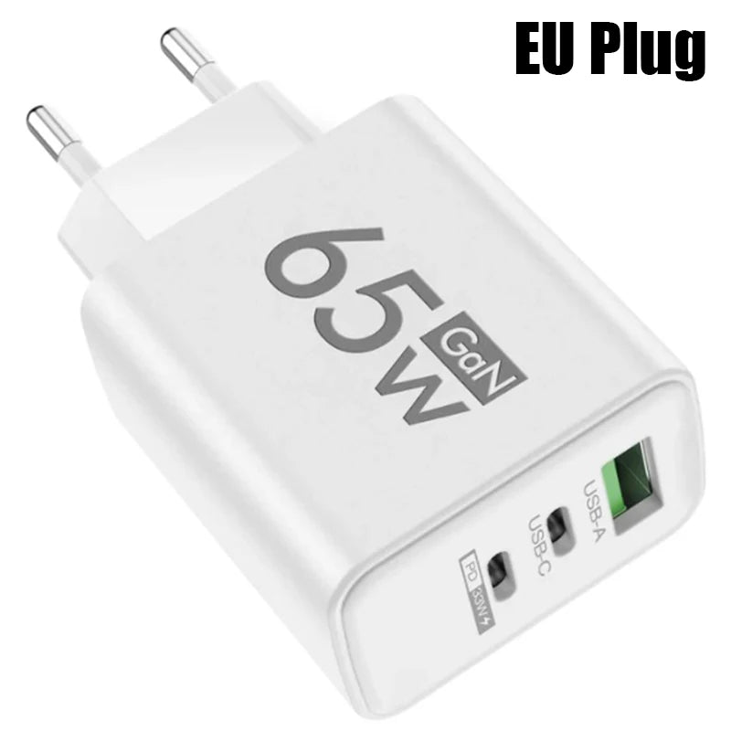 GaN Fast Charging 65W USB Type C Charger PD 3.0 for iPhone 15 Samsung Xiaomi Huawei