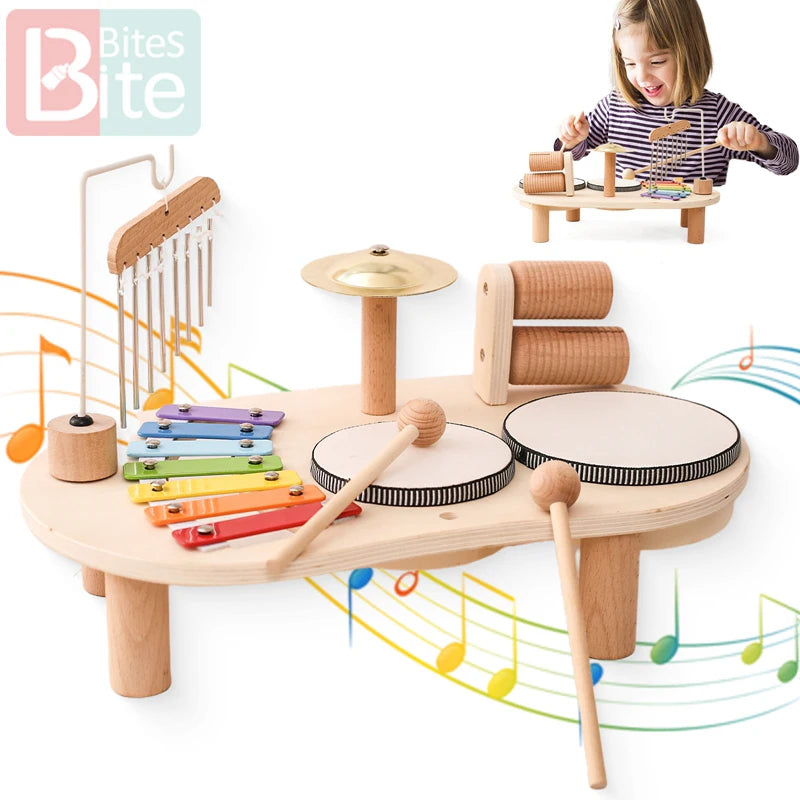 Wooden Montessori Musical Xylophone and Aeolian Bells Baby Educational Toy Set for Newborns and Toddlers Birthday Gifts