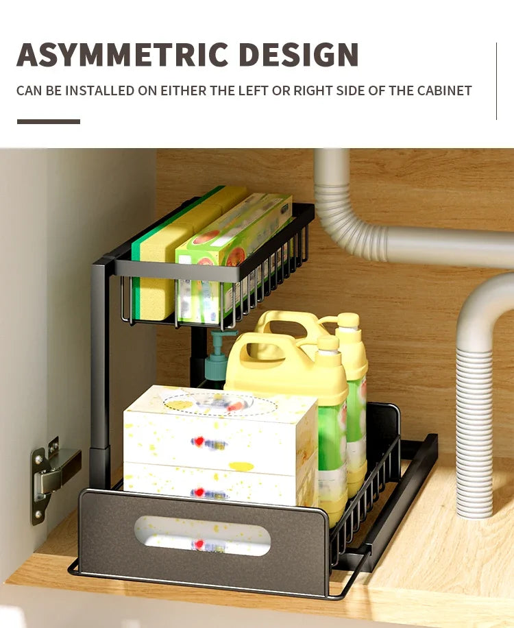 2 Tier Under Sink Organizers with Sliding Drawer for Bathroom and Kitchen Storage