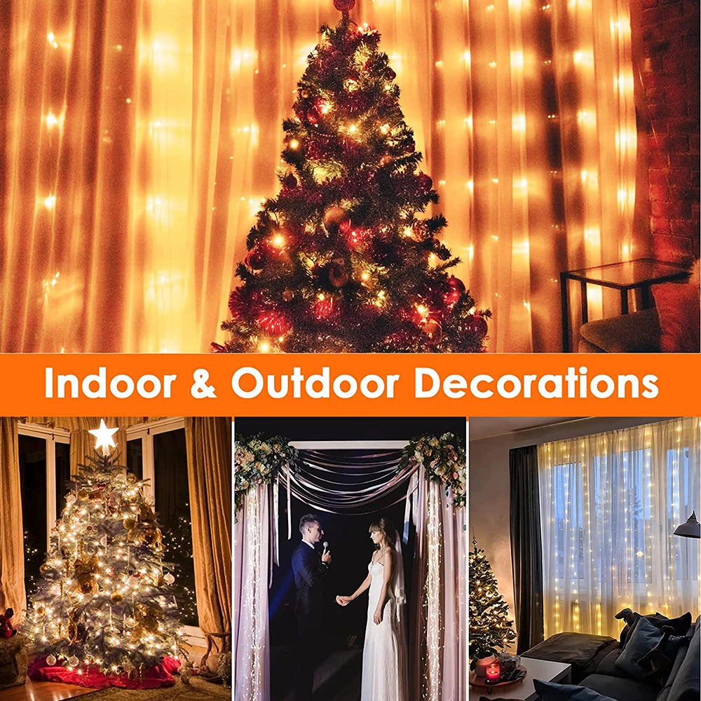 LED Curtain Garland Lights 8 Modes USB Power Remote Control Waterproof Fairy Light Festive Lighting Wedding Christmas Decor