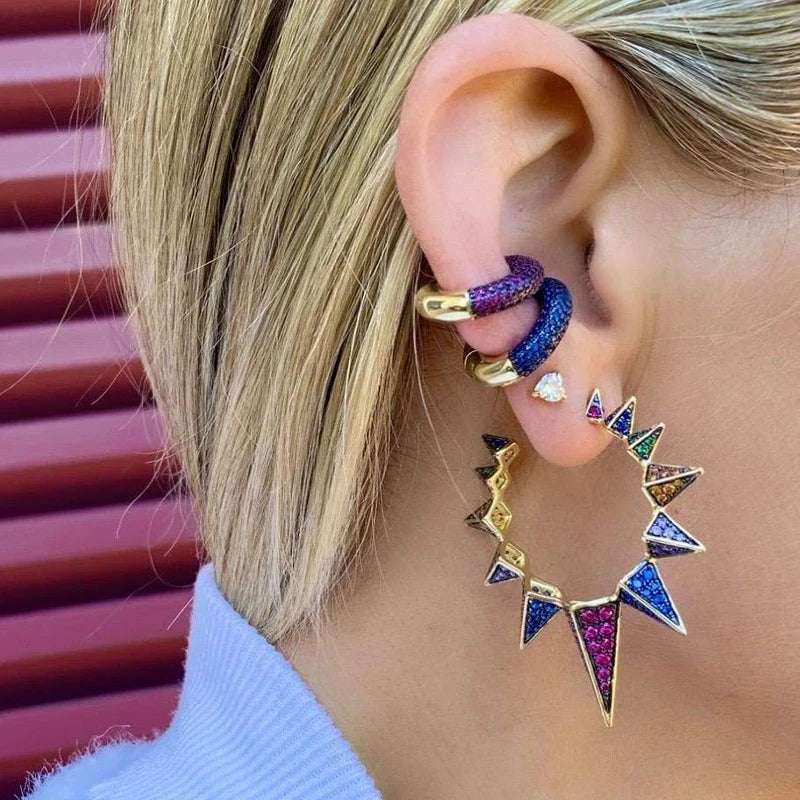 1PC Pave Color Crystal Ear Cuff Adjustable Gold Clip Jewelry