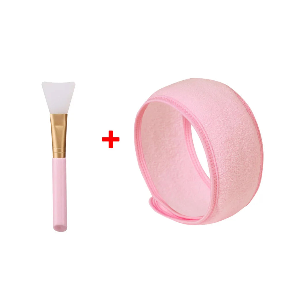 1pc Adjustable Head Band Hairband with Mask Brush for Makeup and Spa