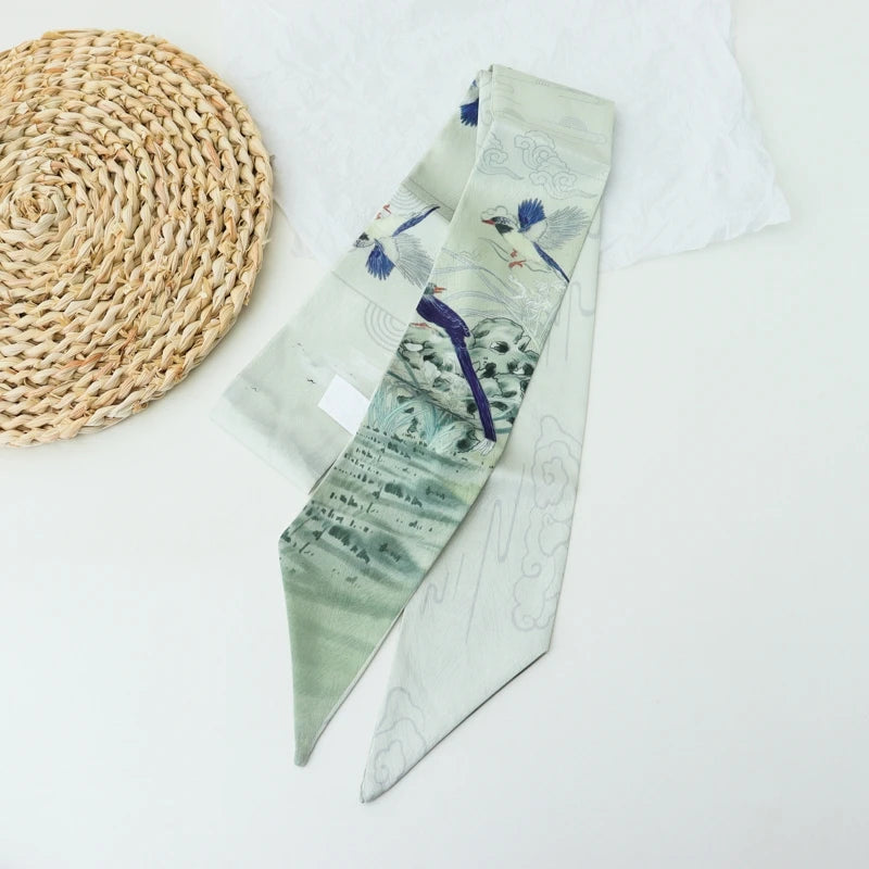 Retro Print Long Skinny Neckerchief Scarves for Women