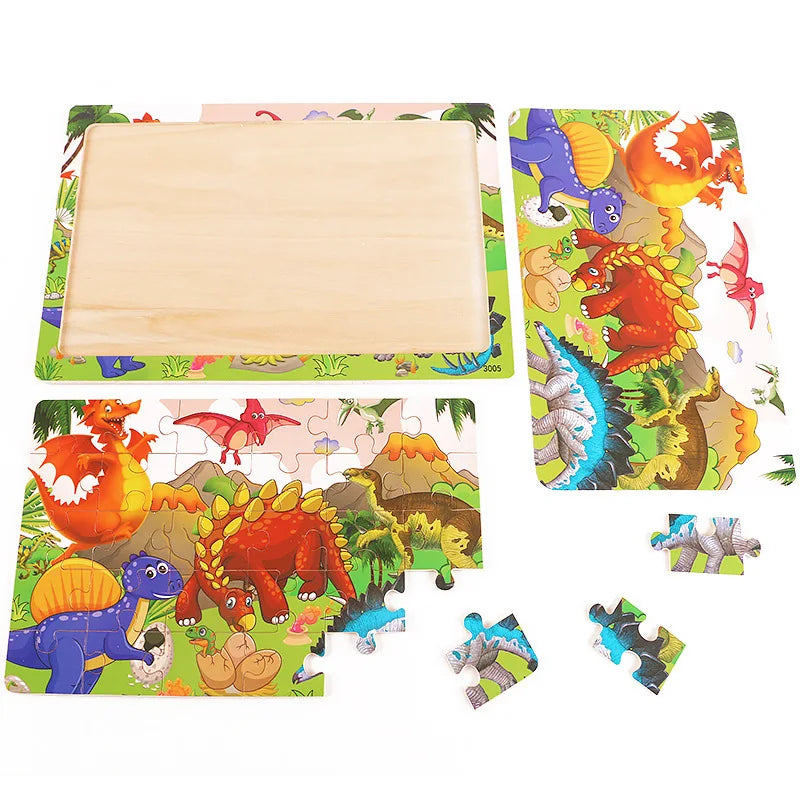 30 Pieces Wooden Jigsaw Puzzle Kids Cartoon Animal Vehicles