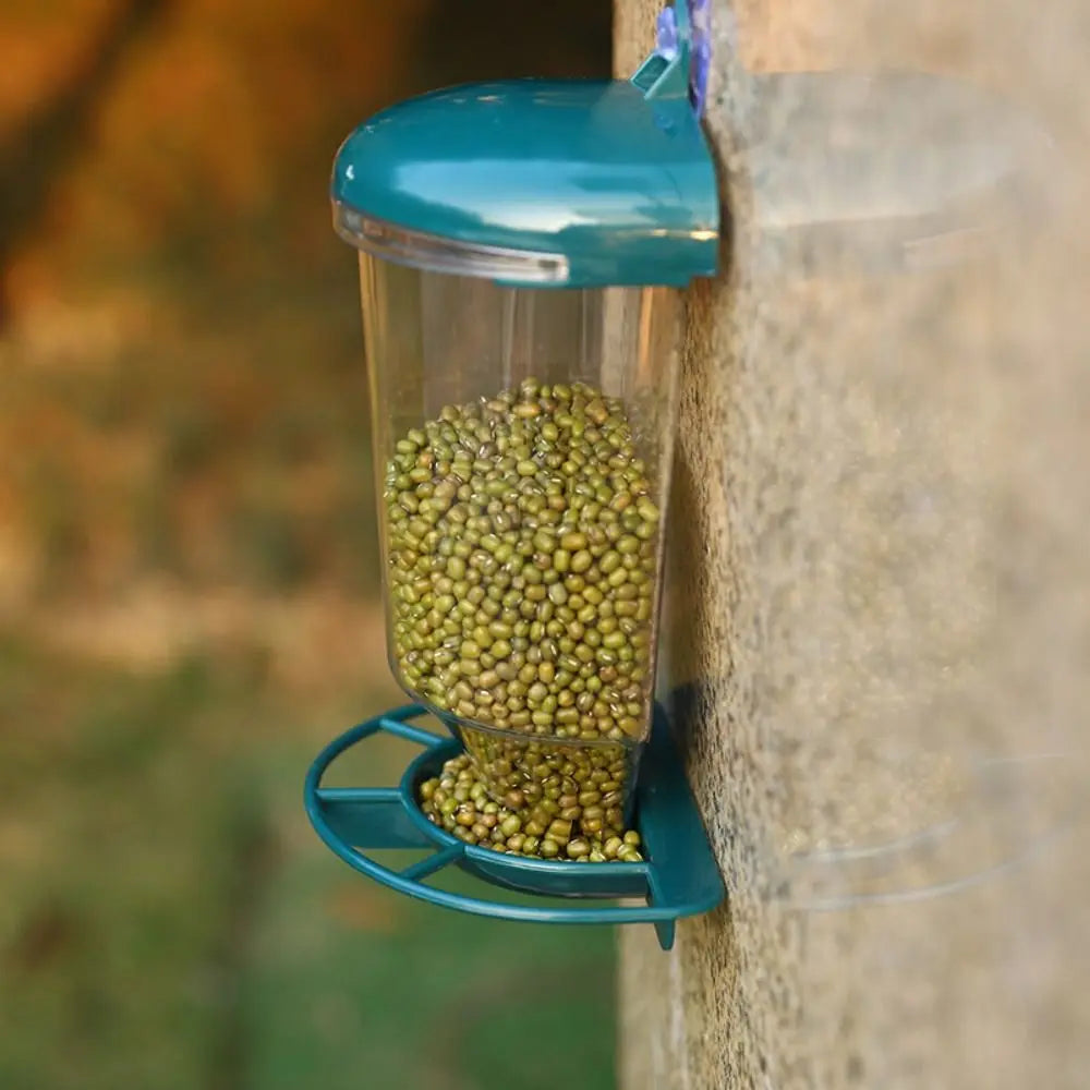 Plastic Bird Feeder Large Capacity Convenient Bird Hanging Food Dispenser with Suction Cup Transparent Bird Water Bowl Garden