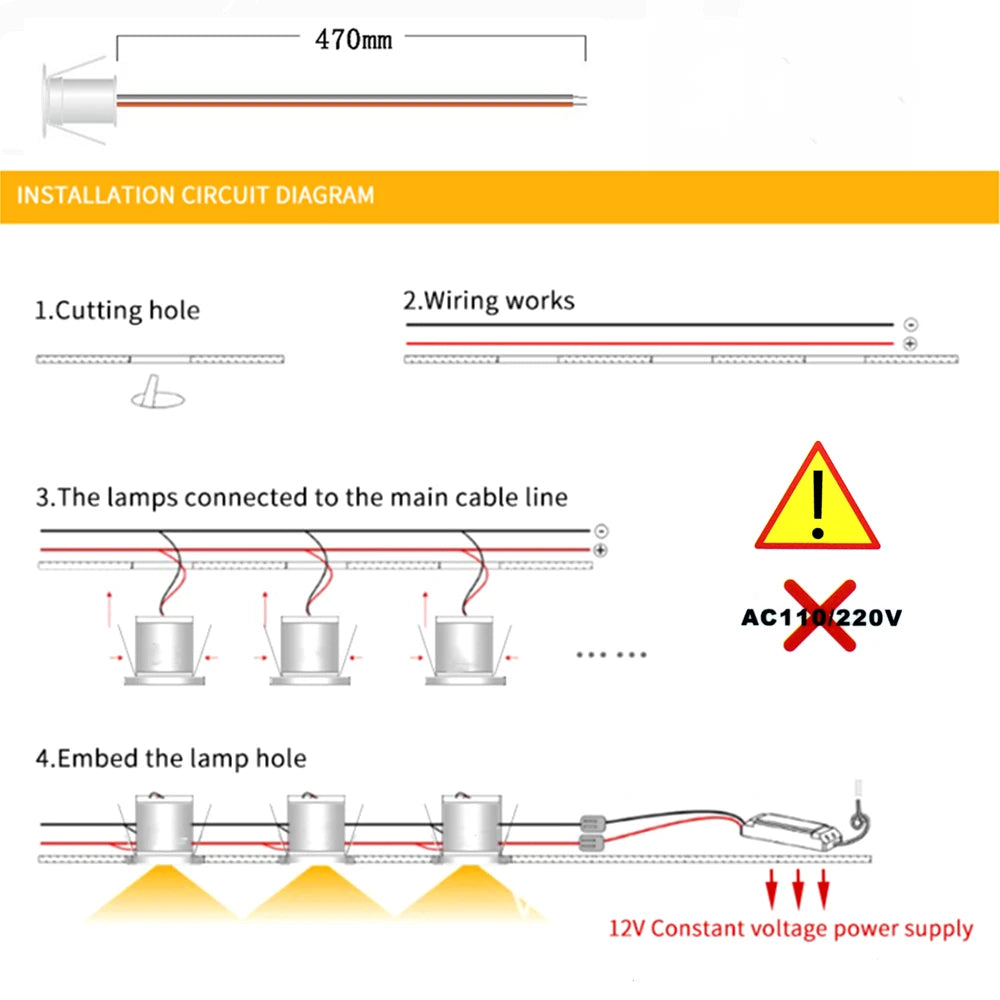 1W Mini Recessed LED Spotlight IP65 for Ceilings Cabinets and Stairs 15mm Downlight with 12V Transformer