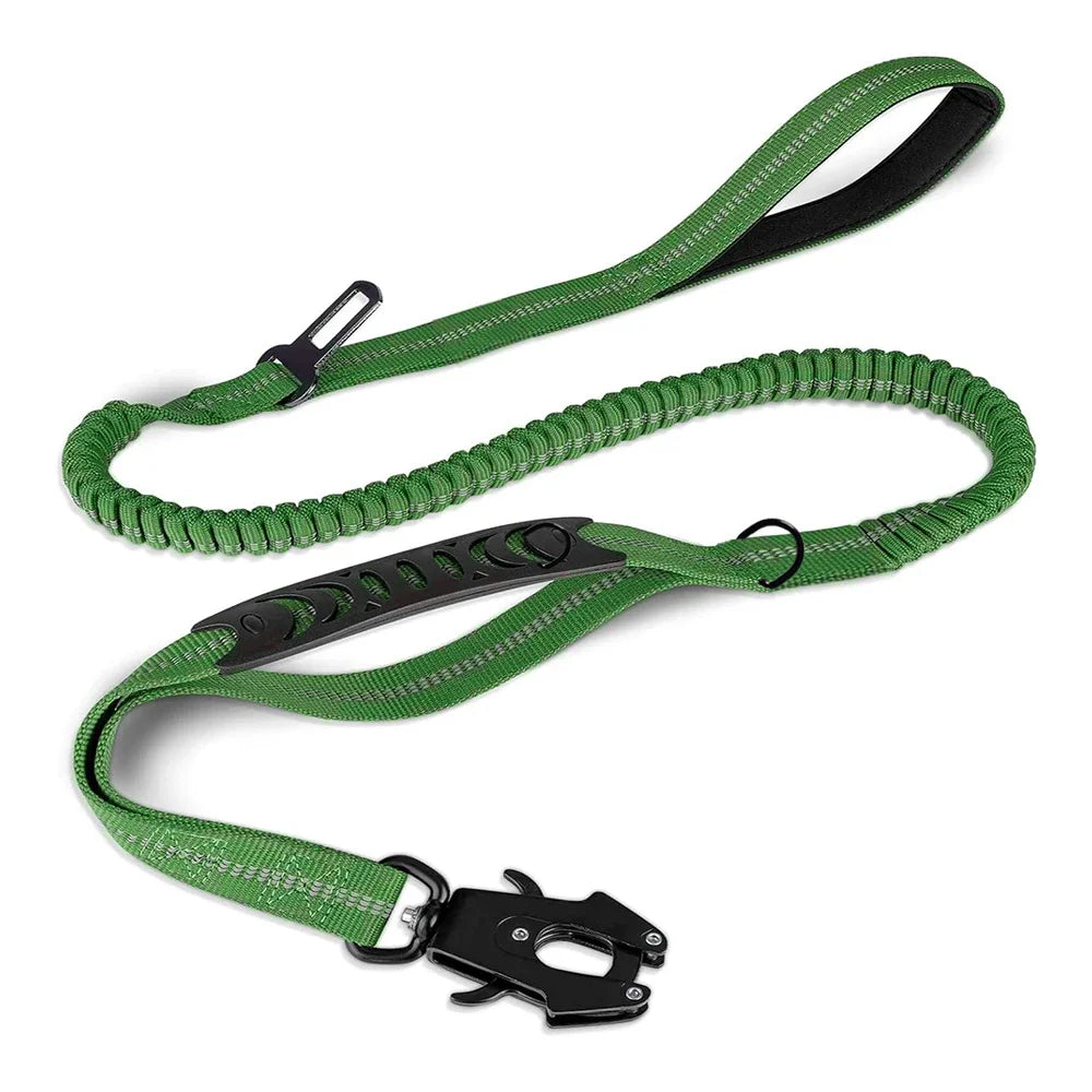 Reflective Heavy Duty Tactical Bungee Dog Leash with Shock Absorbing Technology and Seatbelt for Large Dogs