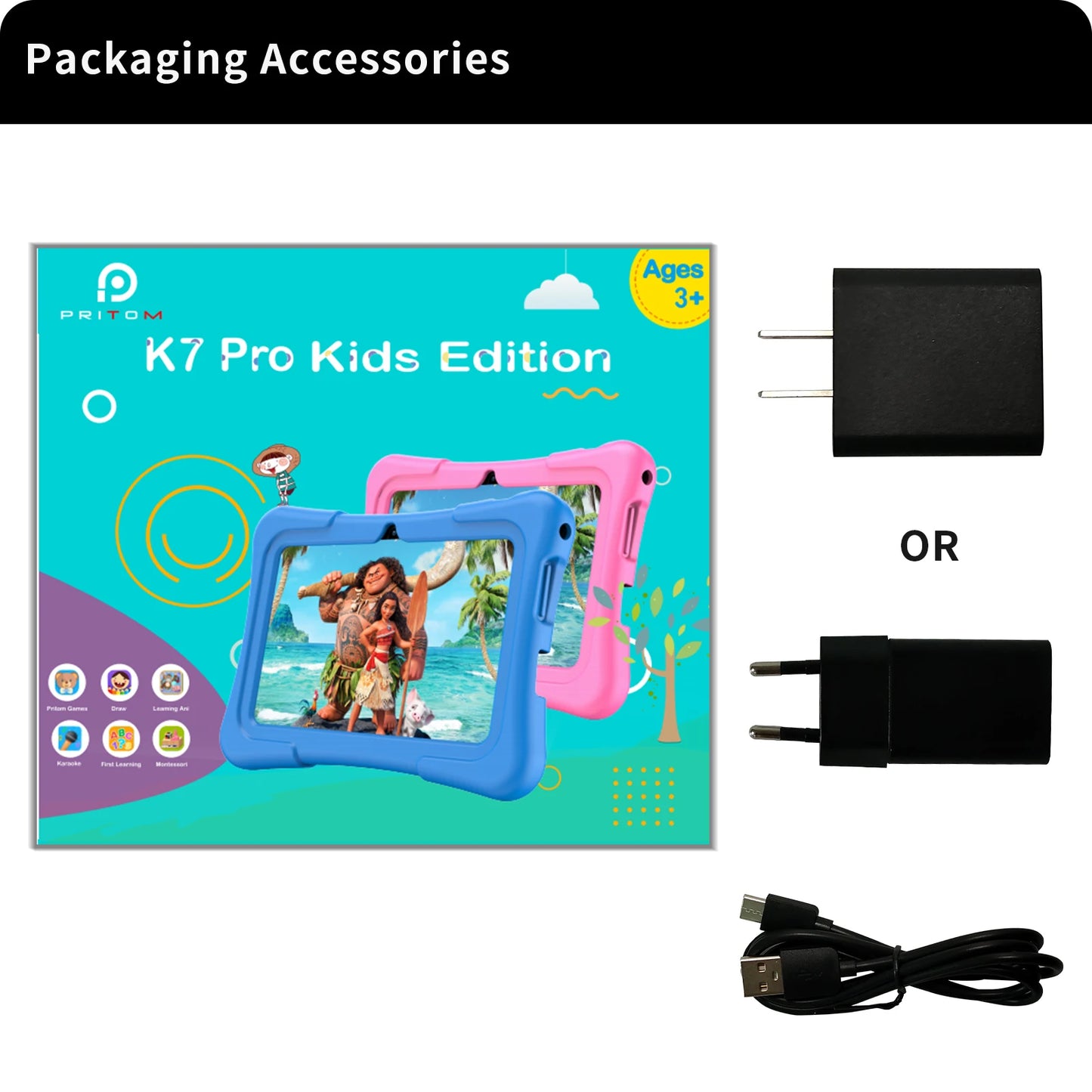 Tableta PRITOM para niños, 7 pulgadas, Android 11, 32 GB, WiFi, Bluetooth, cámara dual, software educativo instalado con estuche de prueba