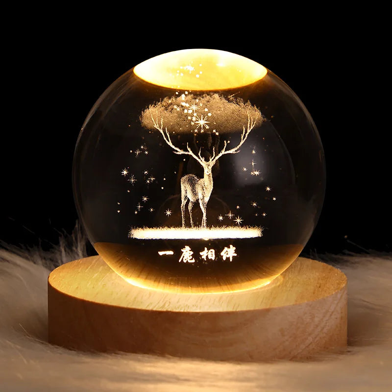 USB Night Light LED Crystal Ball Table Lamp 3D Galaxy Decor