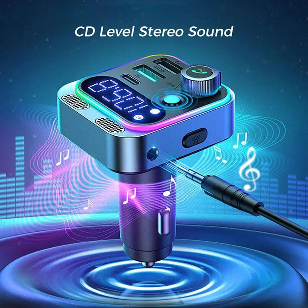 Car Adapter FM Transmitter with PD QC3.0 Charger and Dual Mics