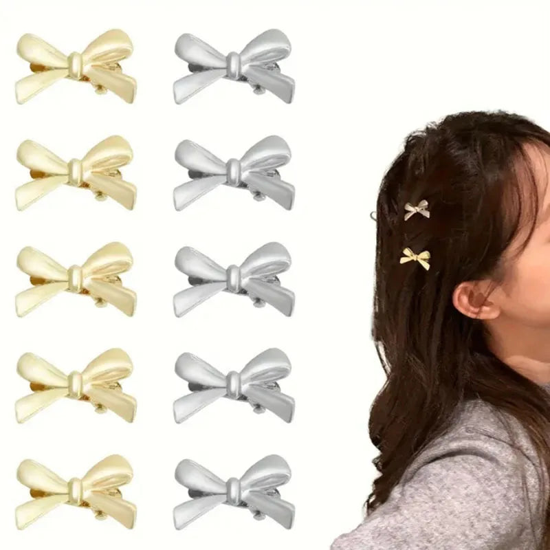 6PCS Fashion Small Shiny Bow Tie Hair Claw Clip Set