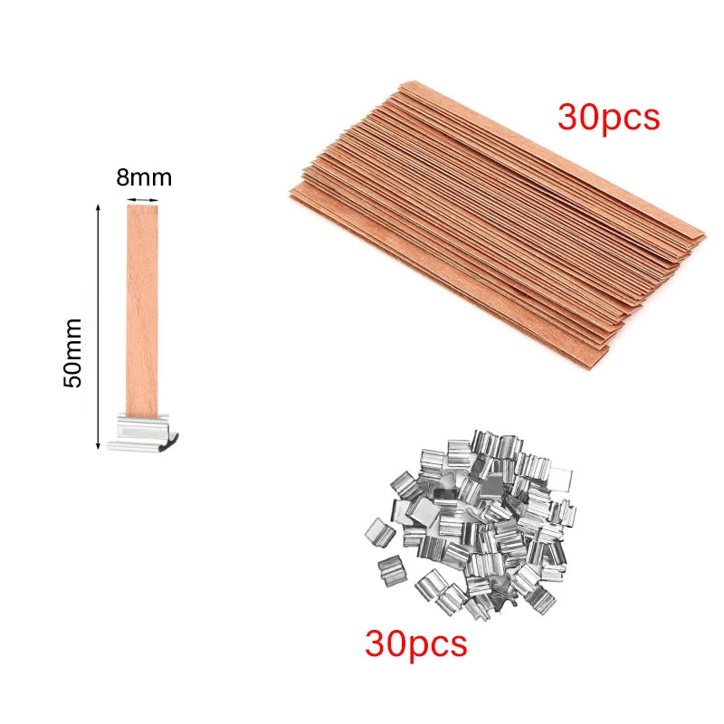 30/50pcs Wooden Candle Wick Set With Clip Base For DIY Candles