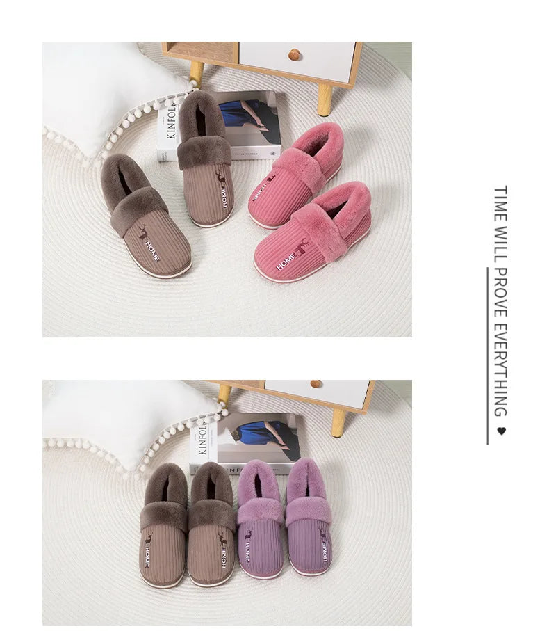 Comwarm New Women Slippers Plush Fur Thick Sole Antiskid