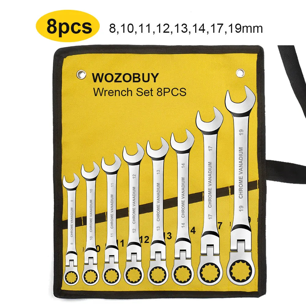Flex Head Ratcheting Wrench Set, WOZOBUY Metric Cr-V Gear Spanner