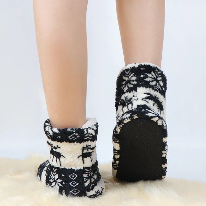 Winter Socks Shoes Woman Christmas Elk Slippers Warm Plush