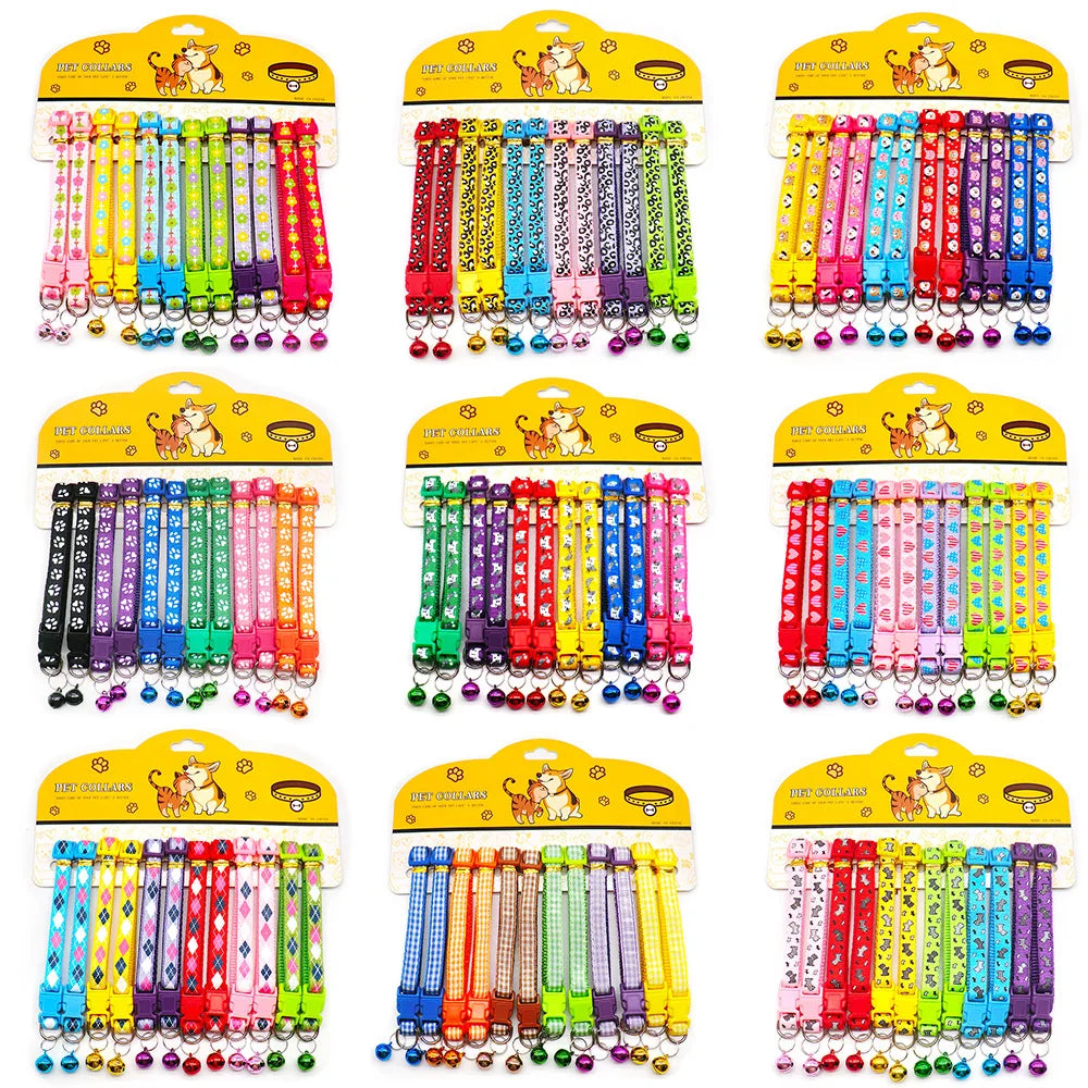 12PCS Wholesale With Bell Collars Delicate Safety Casual Nylon Dog Collar Neck Strap Fashion Adjustable Bell Pet Cat Dog Collars