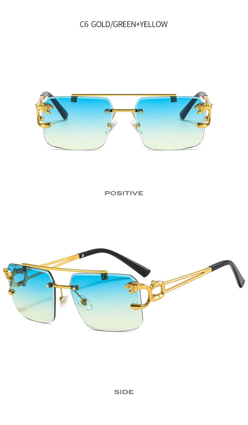 SHAUNA Fashion Metal Leopard Rimless Sunglasses UV400 Shades