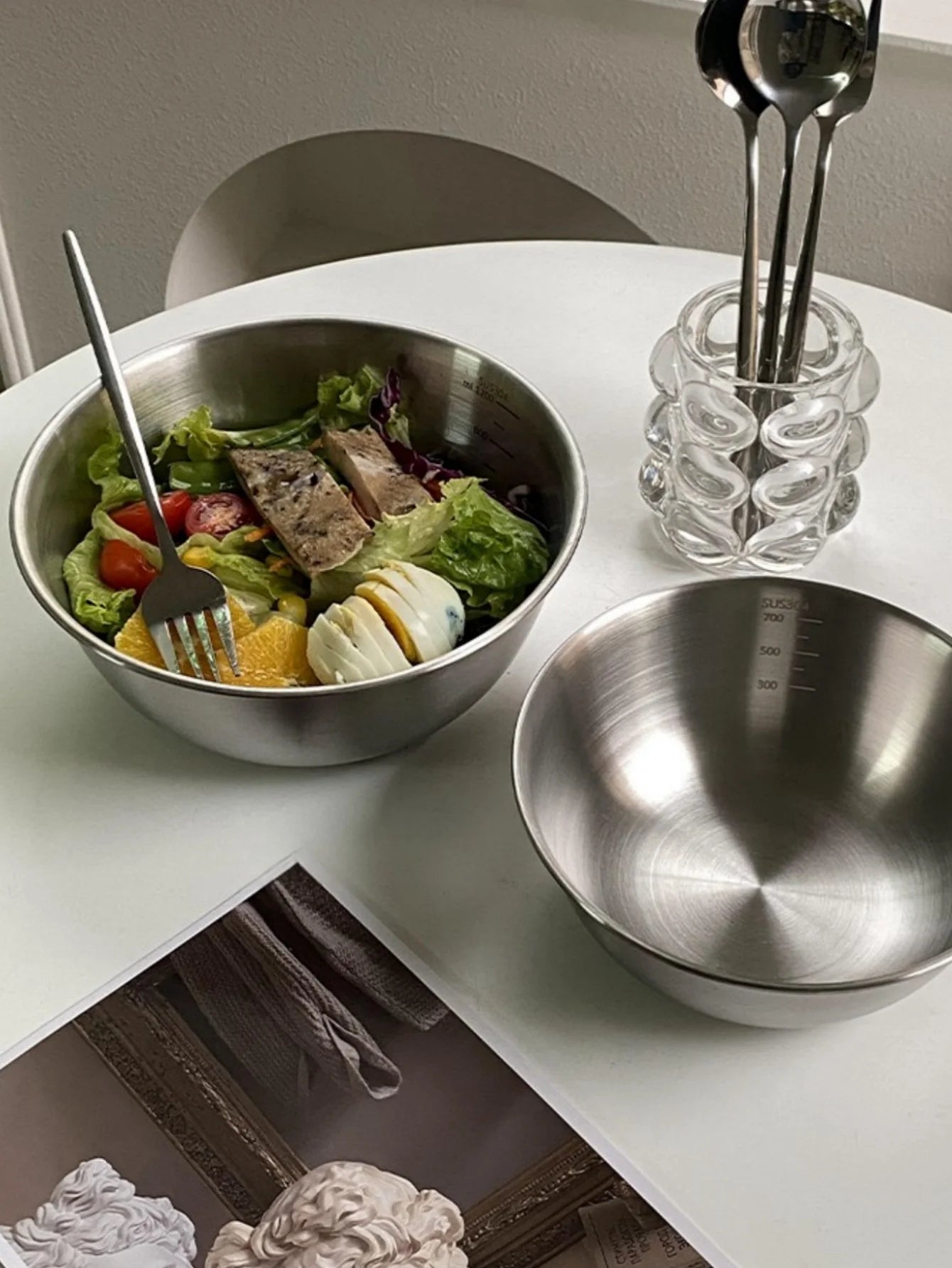 Stainless Steel Gold and Silver Salad and Noodle Bowl Elegant Kitchen Tableware Food Container