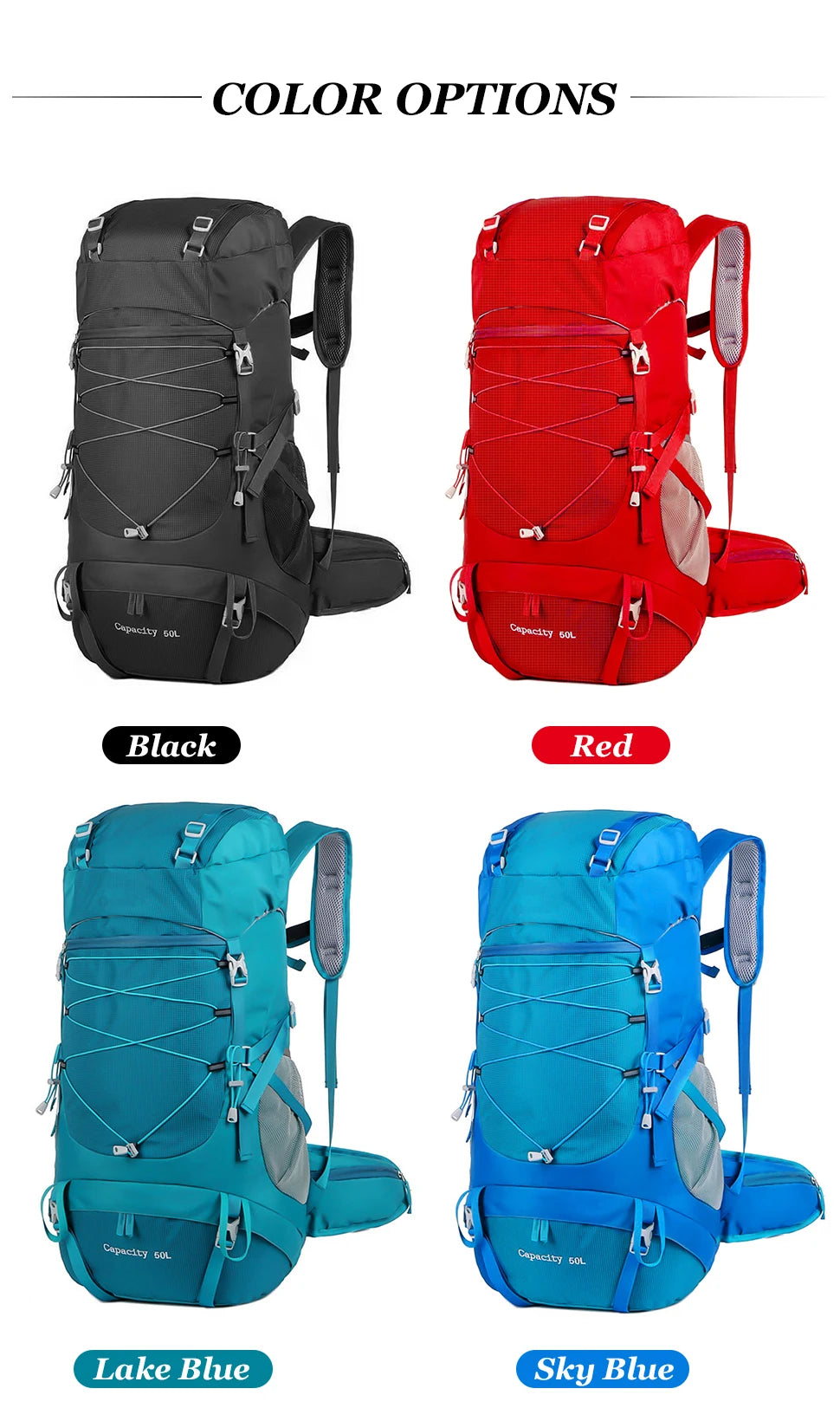 50L Travel Backpack | Hiking Pack with Rain Cover