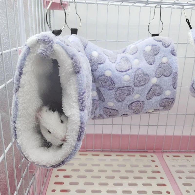 Plush Hamsters Playing Tunnels Heart Soft Cotton Winter Warm Nest for Ferret Guinea Pigs Squirrels Small Pet Toys Accessories