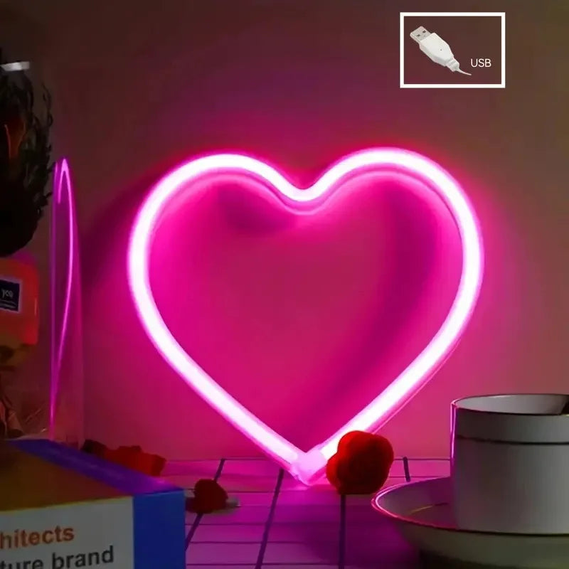 1pc USB Heart Shape LED Neon Light Sign for Bedroom and Bar