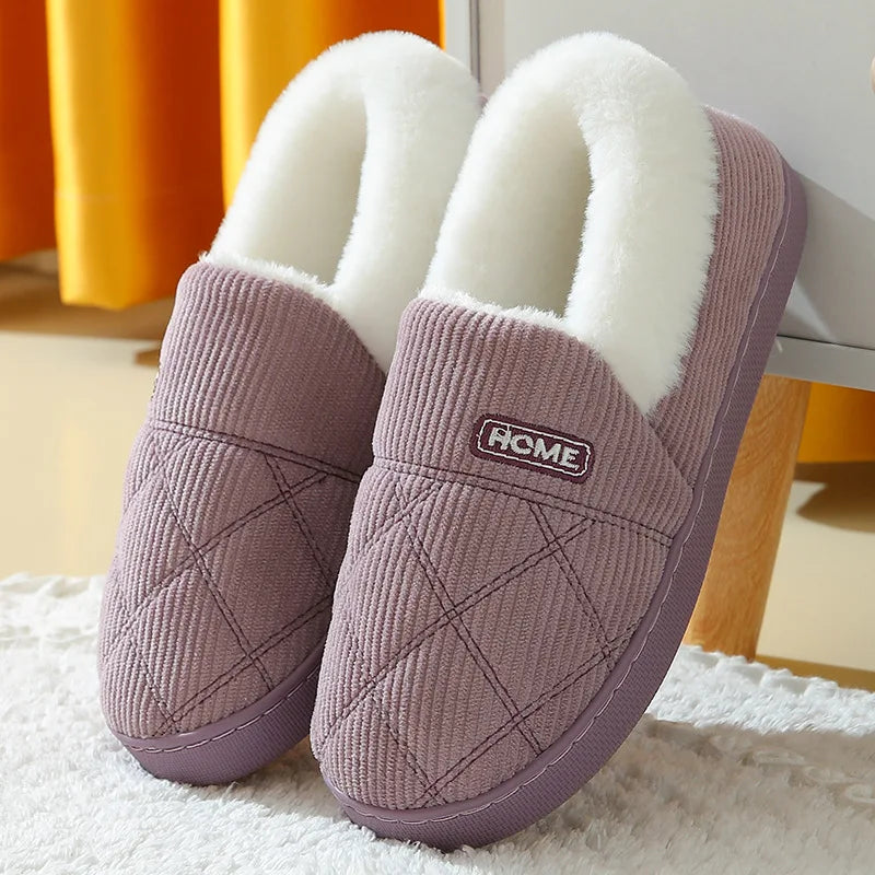 Comwarm New Women Slippers Plush Fur Thick Sole Antiskid