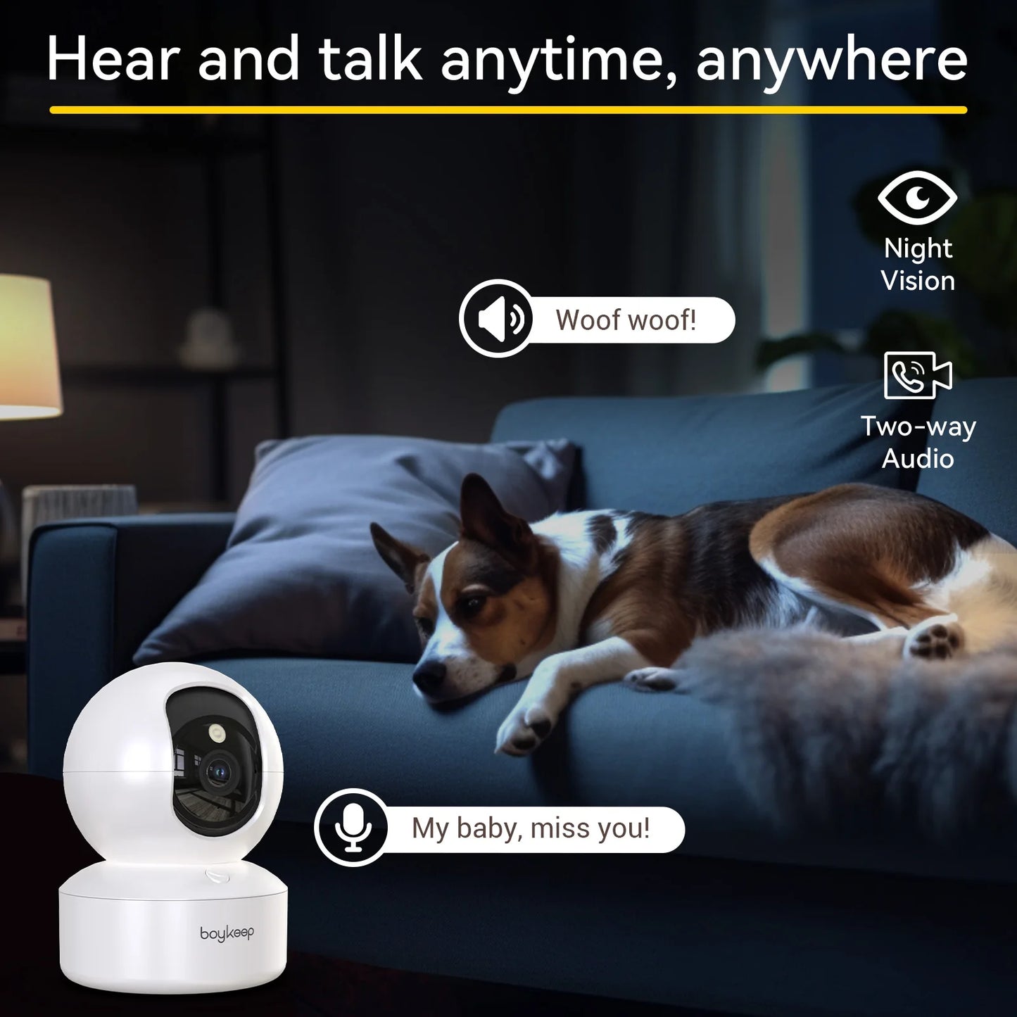 Boykeep 2K Pet Camera with Phone App Indoor Security Camera 5G 2.4GHz WiFi 360 Degree Pan and Tilt Two Way Audio Night Vision