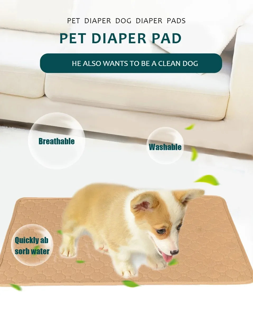 Reusable Absorbent Dog Pee Pad Blanket Washable Puppy Training Mat Comfortable Pet Bed Urine Mat for Car Seat and Home Use