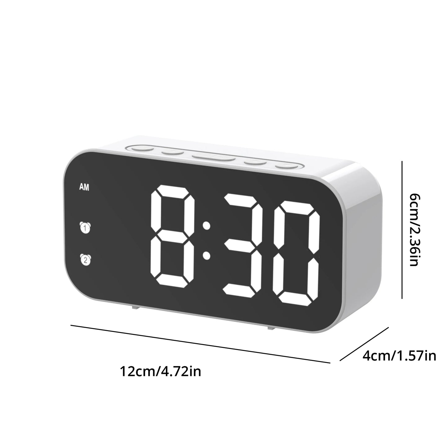 LED Mirror Table Clock Digital Alarm with Snooze Display