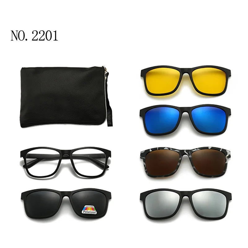 6 In 1 Spectacle Frame Men Women with Clip On Polarized Sunglasses