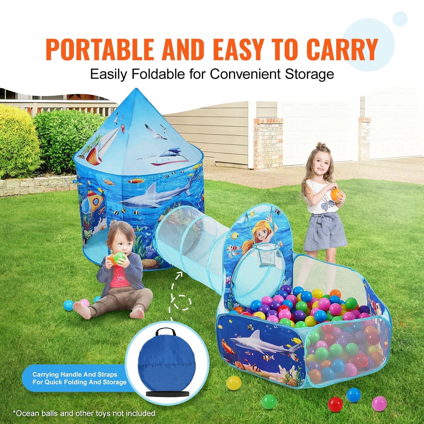 VEVOR 3 in 1 Kids Play Tent with Tunnel and Basketball Hoop