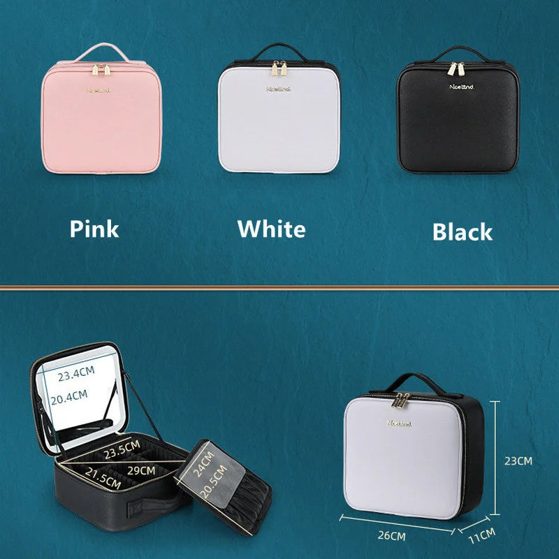 Smart LED Makeup Case with Mirror and USB Charging Waterproof Travel Cosmetic Bag for Women Portable Vanity with Adjustable Lighting