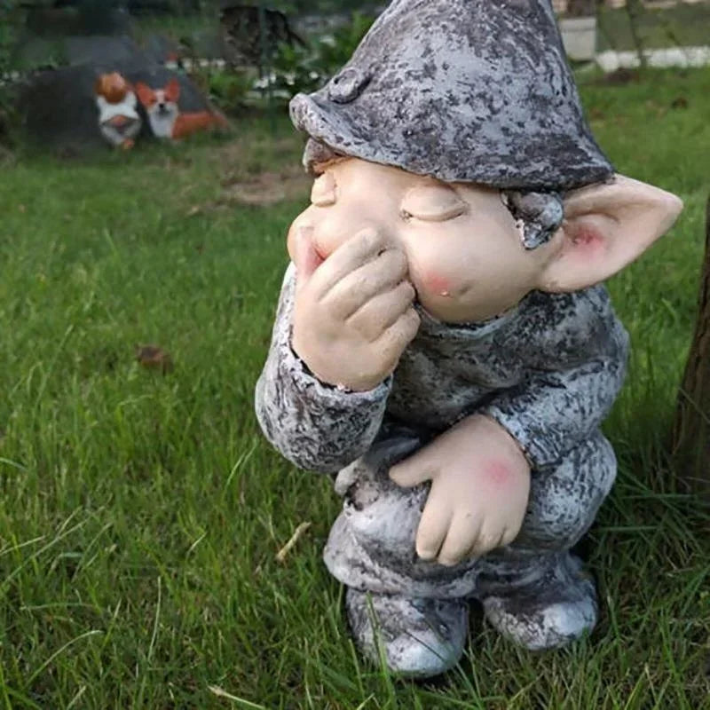 Outdoors Resin Statue Naughty Knome Figurine Garden Ornament