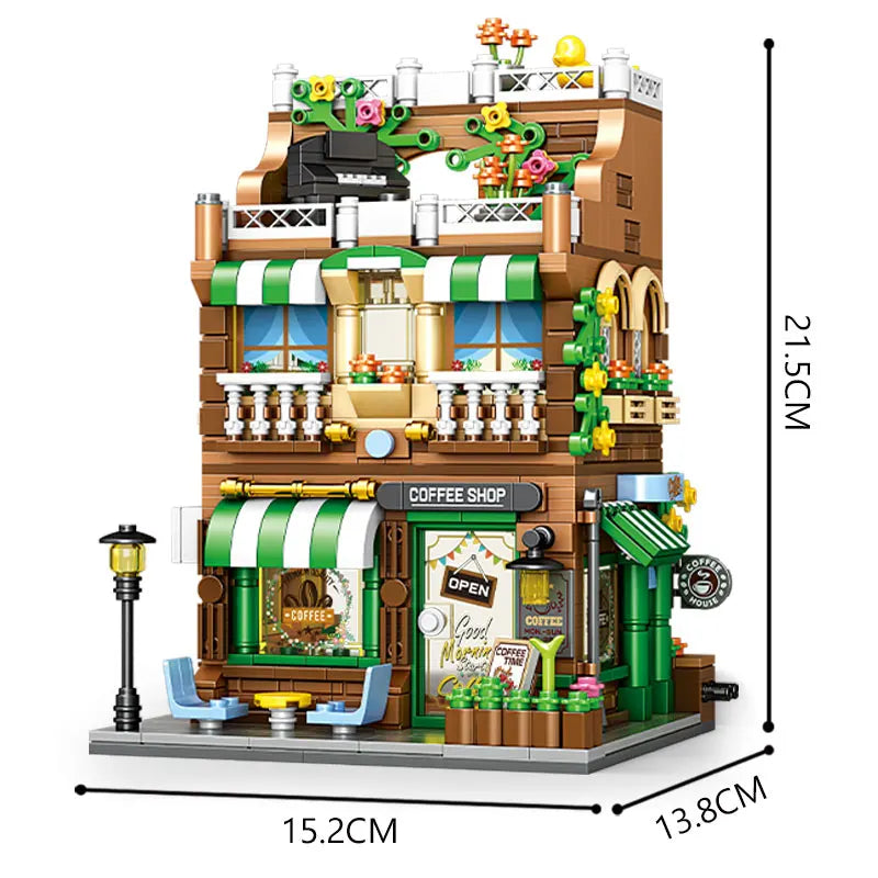 Coffee Shop Building Blocks Architecture Model for Kids Creative City Series Toy for Boys and Girls