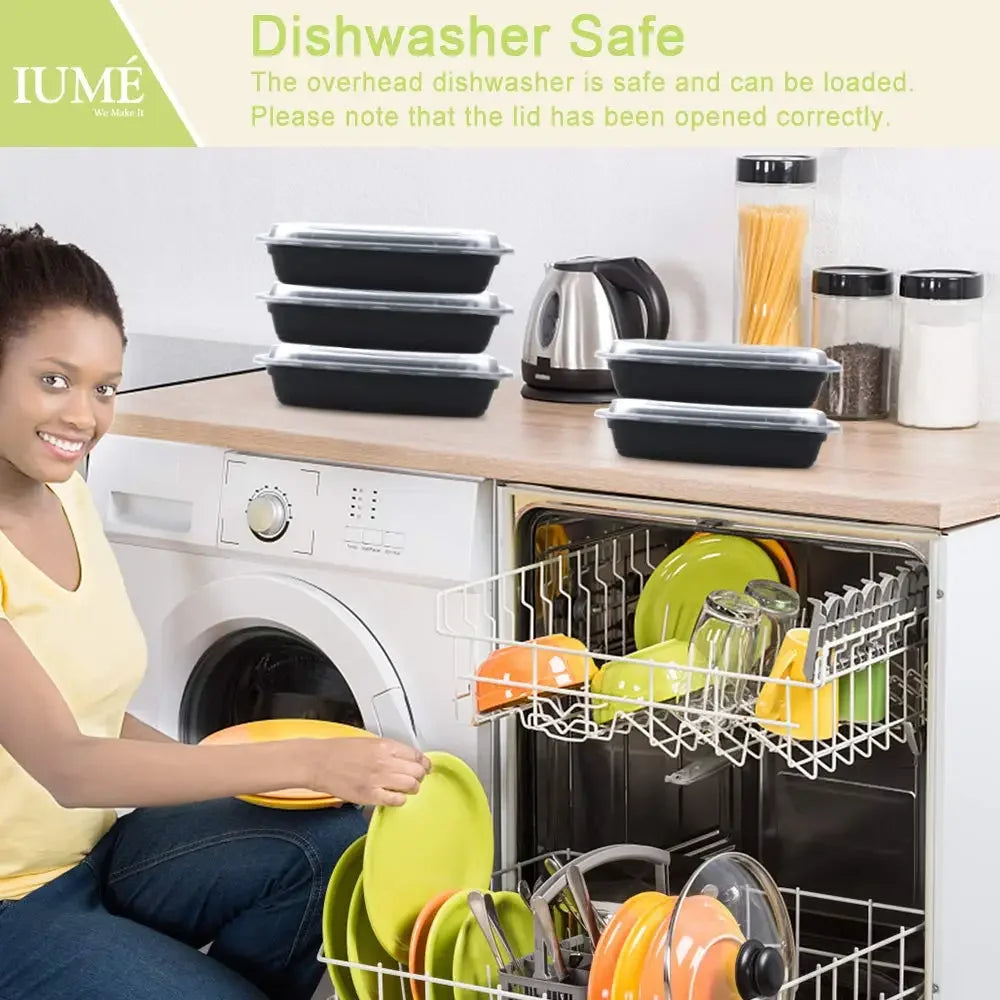 10 Pack Black Plastic Disposable Food Containers with Lids for Takeout Meals Salads and Kitchen Storage