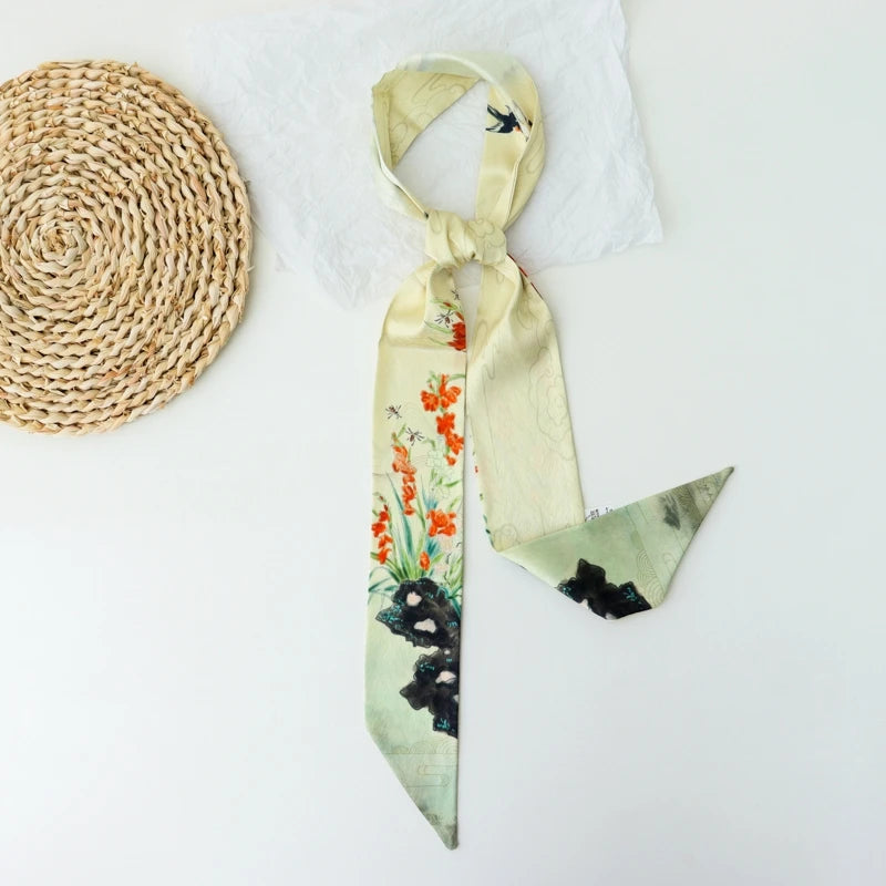 Retro Print Long Skinny Neckerchief Scarves for Women