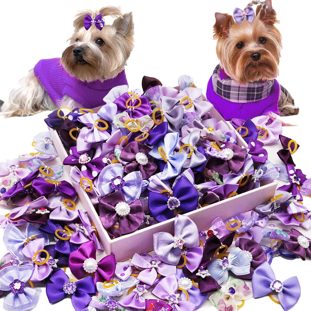 10/20PCS Diamond Puppy Bows Multi Style Dog Bows With Rubber Bands Pet Hair Accessories For Dogs Handmade Dog Hair Bows Supplies