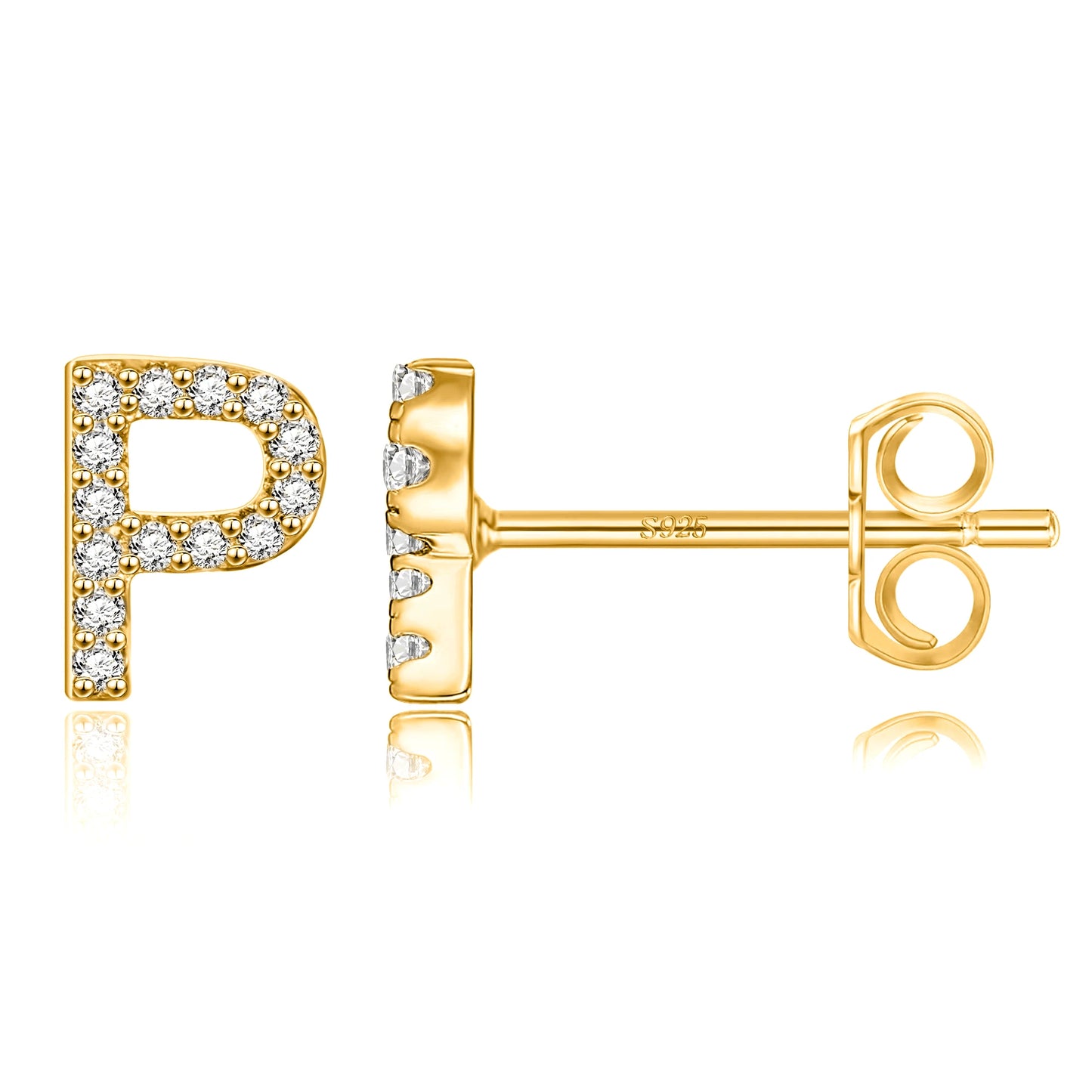 Simple Metal 925 Sterling Silver Letter Earrings with Zircon